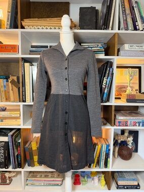 Womens Two-Tone Gray Button-Front Knit Dress